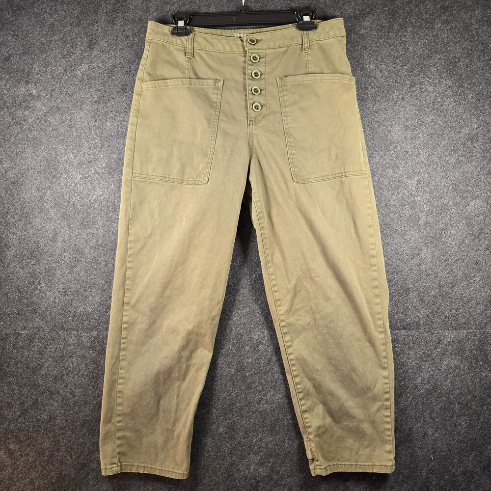 Utility Pant Sz 12 Khaki Green High Rise Button Fly Adj Ankle Tapered
